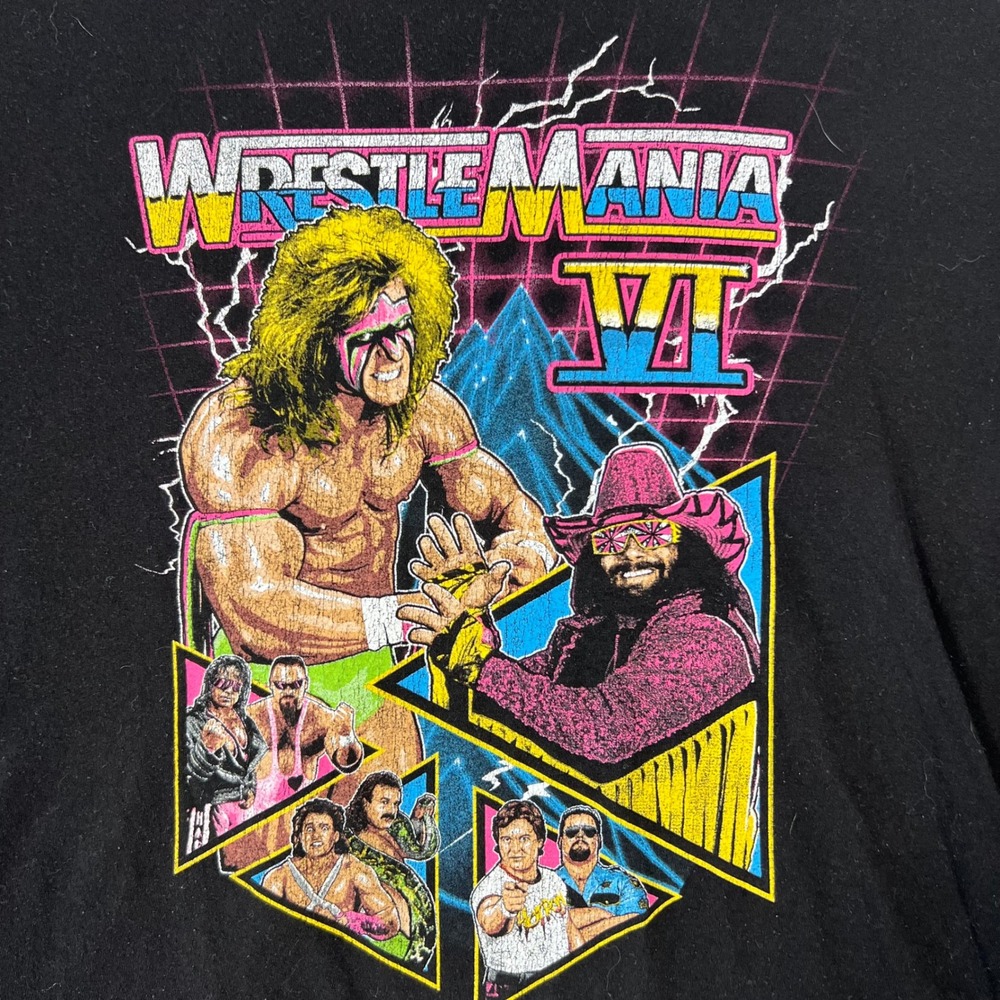 WWE Wrestlemania VI T-Shirt Mens 2XL Black Graphic Tee Ultimate Warrior
